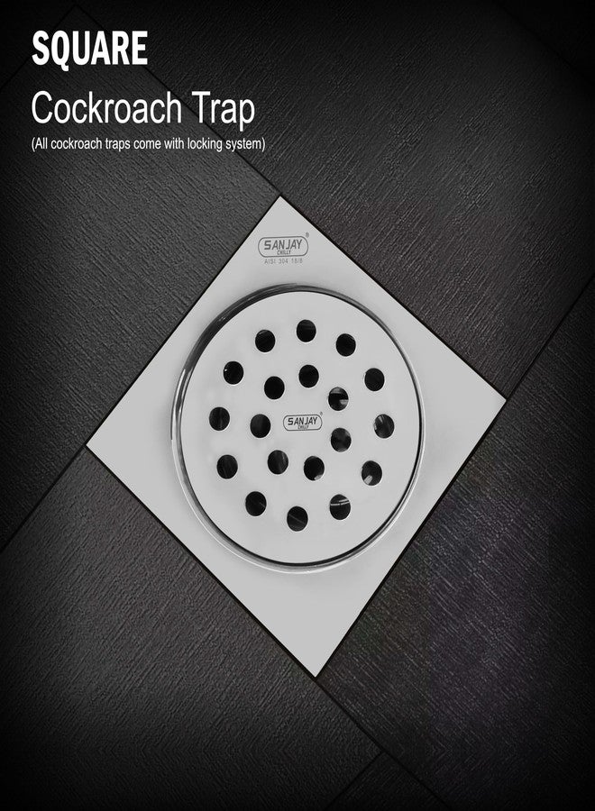 Sanjay Chilly Square Floor Drainer for Bathroom | Floor Drain Jali with Cockroach Trap Bathroom Gratings | Stainless Steel 304 Grade Sink Strainer Kitchen Hair Catcher (4 x 4 INCHES) - Image 4